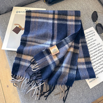 100% Wool Plaid Scarf - Christmas Gift for Men and Women