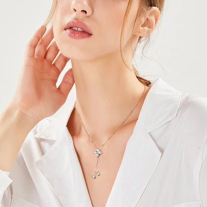 Four Leaf Clover Moissanite Tassel Necklace - Gift for Her