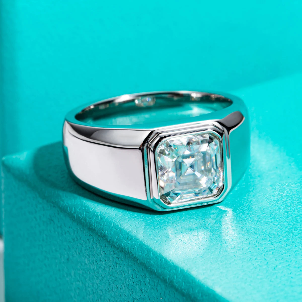 3CT Asscher Cut Moissanite Men’s Ring – Pinky or Engagement Ring