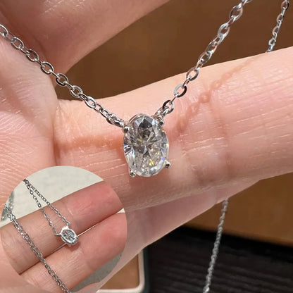 Oval Cut Solitaire Moissanite 18K Gold Plated Necklace – Christmas Gift for Her