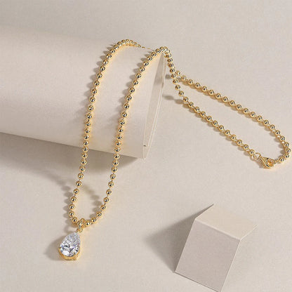 5CT Pear Cut Moissanite Bead Chain Necklace
