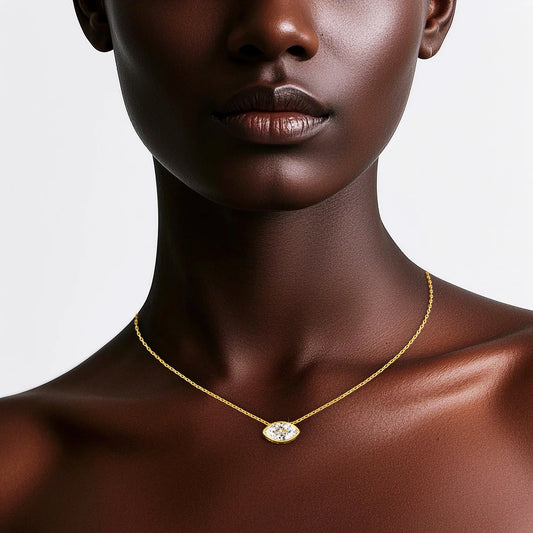 100% 14K Gold Marquise Cut Moissanite Pendant Necklace