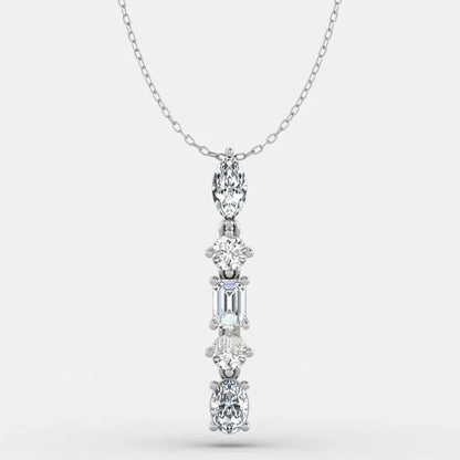 2.1 Carat 5-Stone Moissanite Necklace - Marquise, Round, Oval, Emerald Cut Moissanite